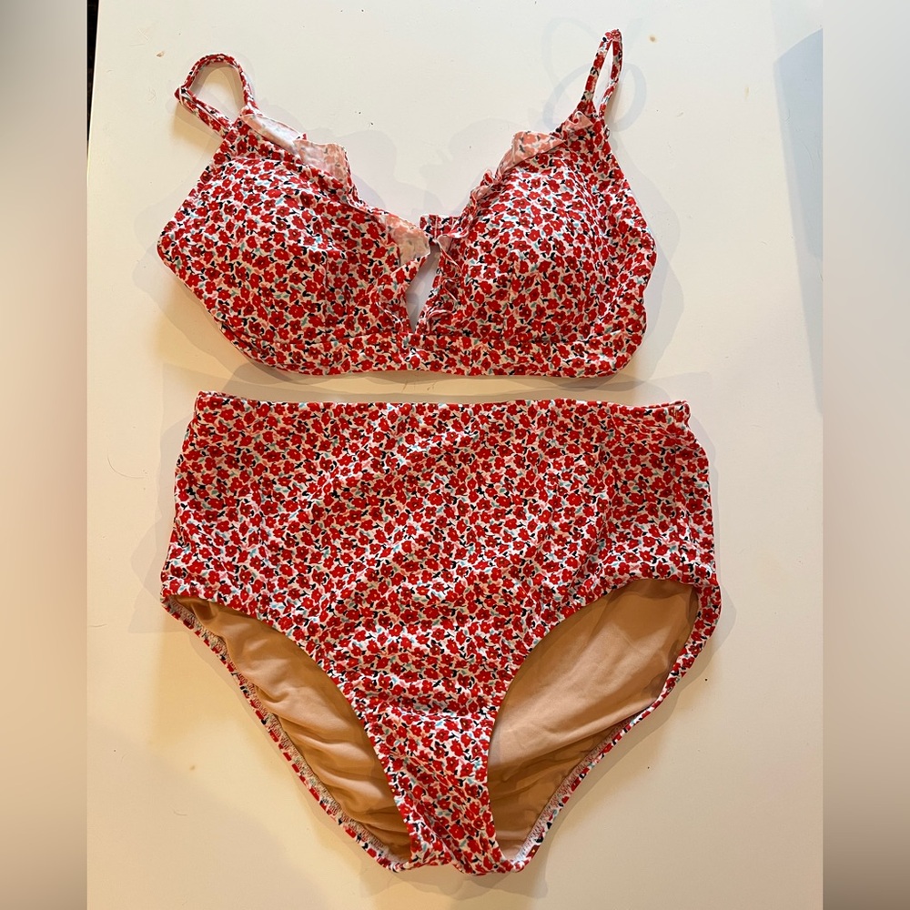 J. Crew Red Floral Bikini